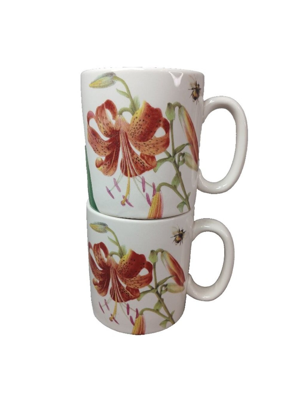 2 Spode Floral Haven Coffee Mugs Tea Cups Orange Lily Imperialware Vintage 2004